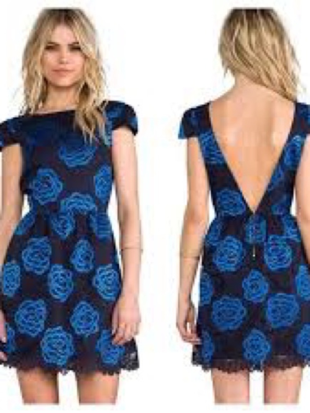 Alice + Olivia Blue Black Rose Lace Cocktail Dress MSRP $495 Nelly Size 2 - Picture 2 of 6
